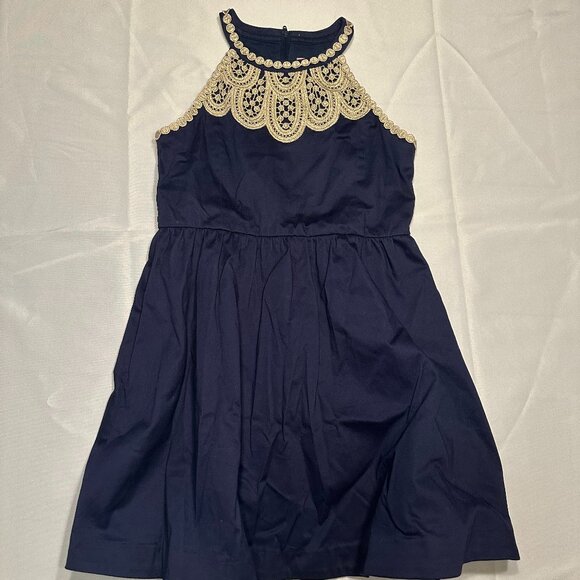 Lilly Pulitzer Navy and Gold Girls' 'Kinley' Dress - Picture 1 of 3